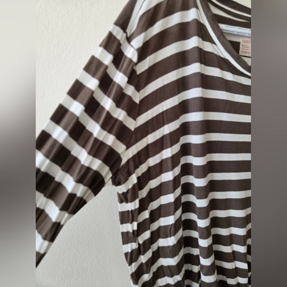 Jackson Rowe XL Khaki Green & Cream Striped Knotted Front Long Sleeve Top - Picture 4 of 9